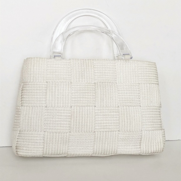 white woven handbag